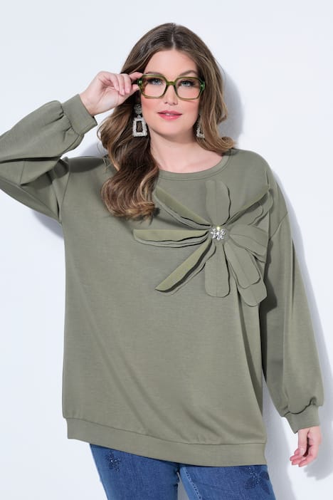 Sweatshirt, A-Linie, verzierte 3D-Blüte