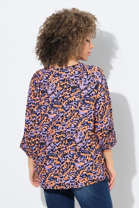 Tunică, detalii încrețite, decolteu tunică, mâneci 3/4