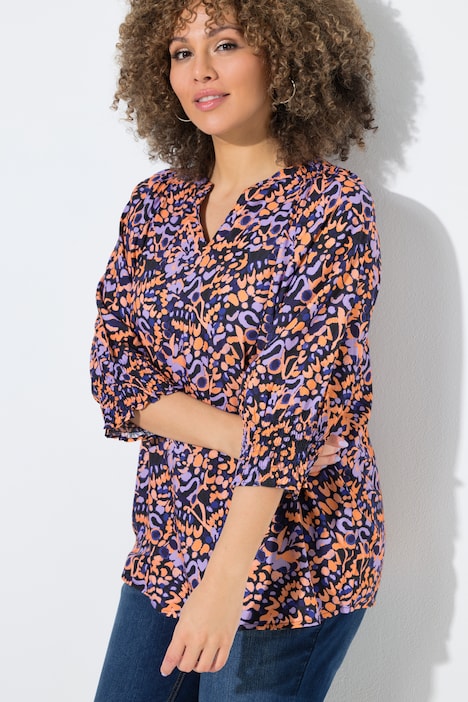 Tunică, detalii încrețite, decolteu tunică, mâneci 3/4