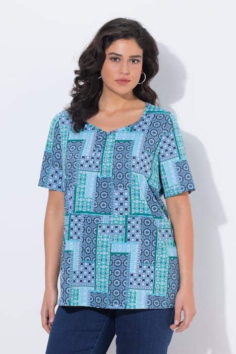 T-Shirt, Zierfalten, A-Linie, Herzausschnitt, Halbarm