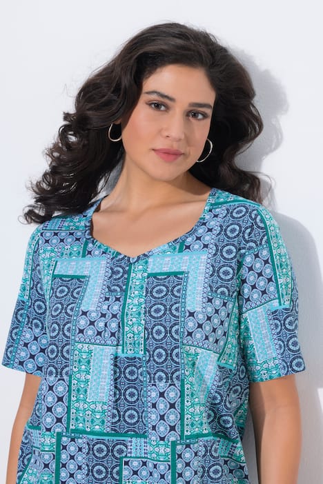 T-Shirt, Zierfalten, A-Linie, Herzausschnitt, Halbarm