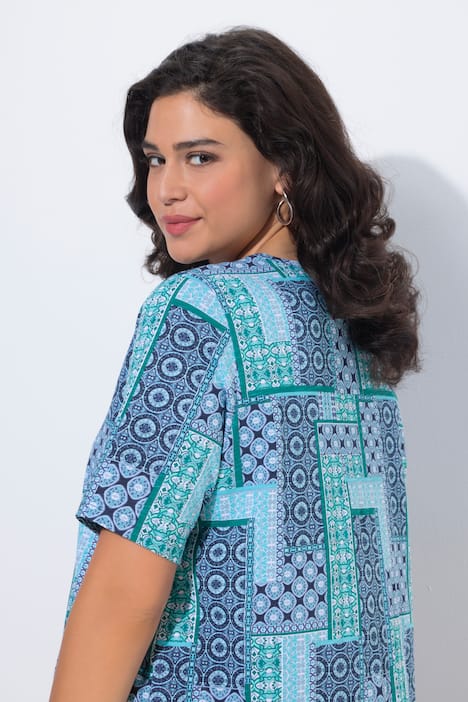 T-Shirt, Zierfalten, A-Linie, Herzausschnitt, Halbarm