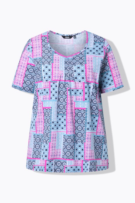 T-Shirt, Zierfalten, A-Linie, Herzausschnitt, Halbarm