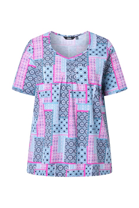 Tričko, ozdobné záhyby, áčkový střih, srdcovitý výstřih, polo rukáv