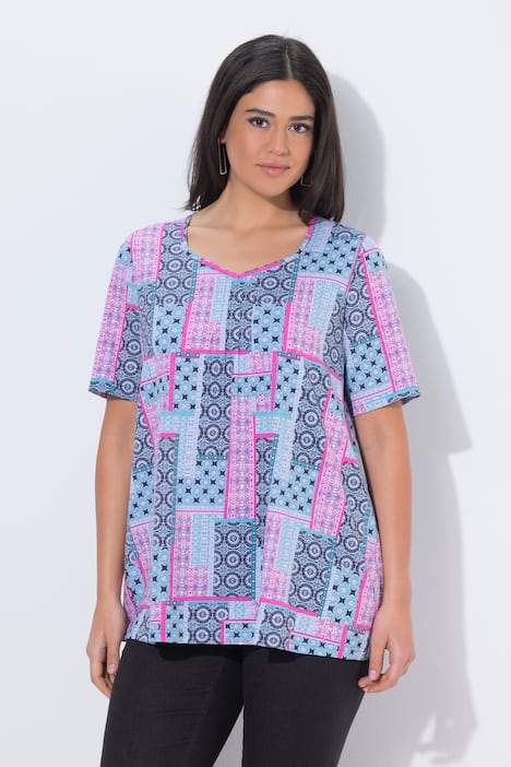 T-Shirt, Zierfalten, A-Linie, Herzausschnitt, Halbarm