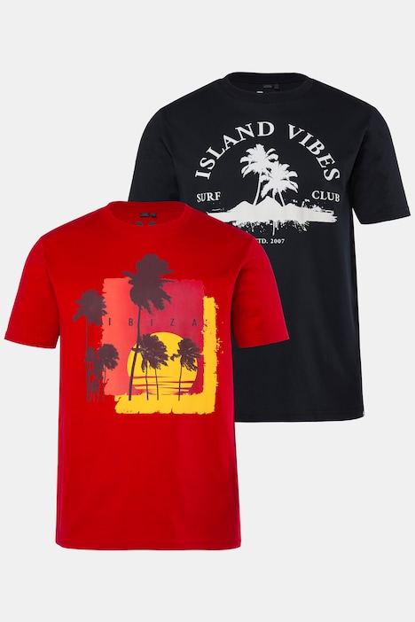 T-Shirts, 2er-Pack, Halbarm, Print, Rundhals, bis 8 XL
