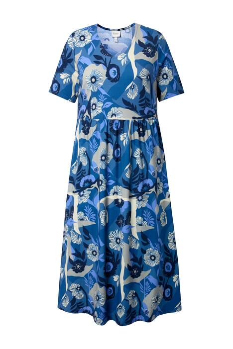 Žerzejové šaty, květinový vzor, kulatý výstřih, polo rukávy, bio-bavlna