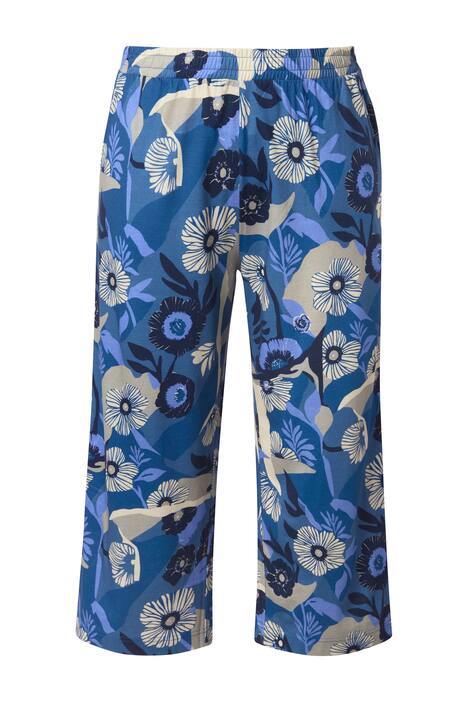 Žerzejové kalhoty culottes, květinový vzor, široké nohavice, bio-bavlna