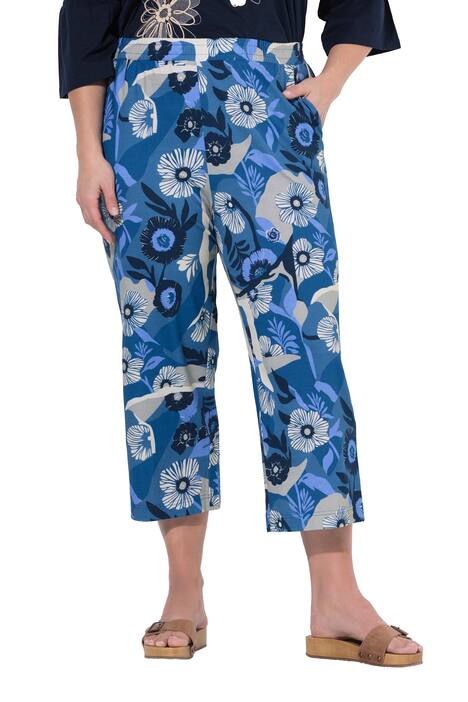 Žerzejové kalhoty culottes, květinový vzor, široké nohavice, bio-bavlna