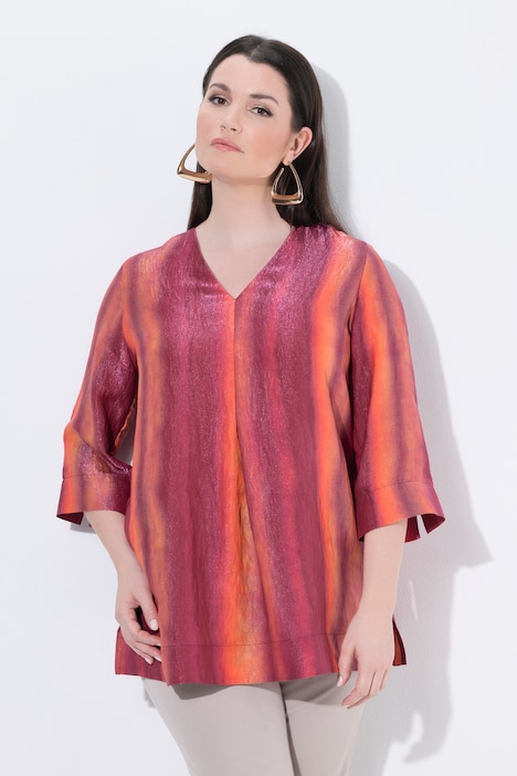 Tunika, Farbverlauf, Glitter, V-Ausschnitt, 3/4-Arm