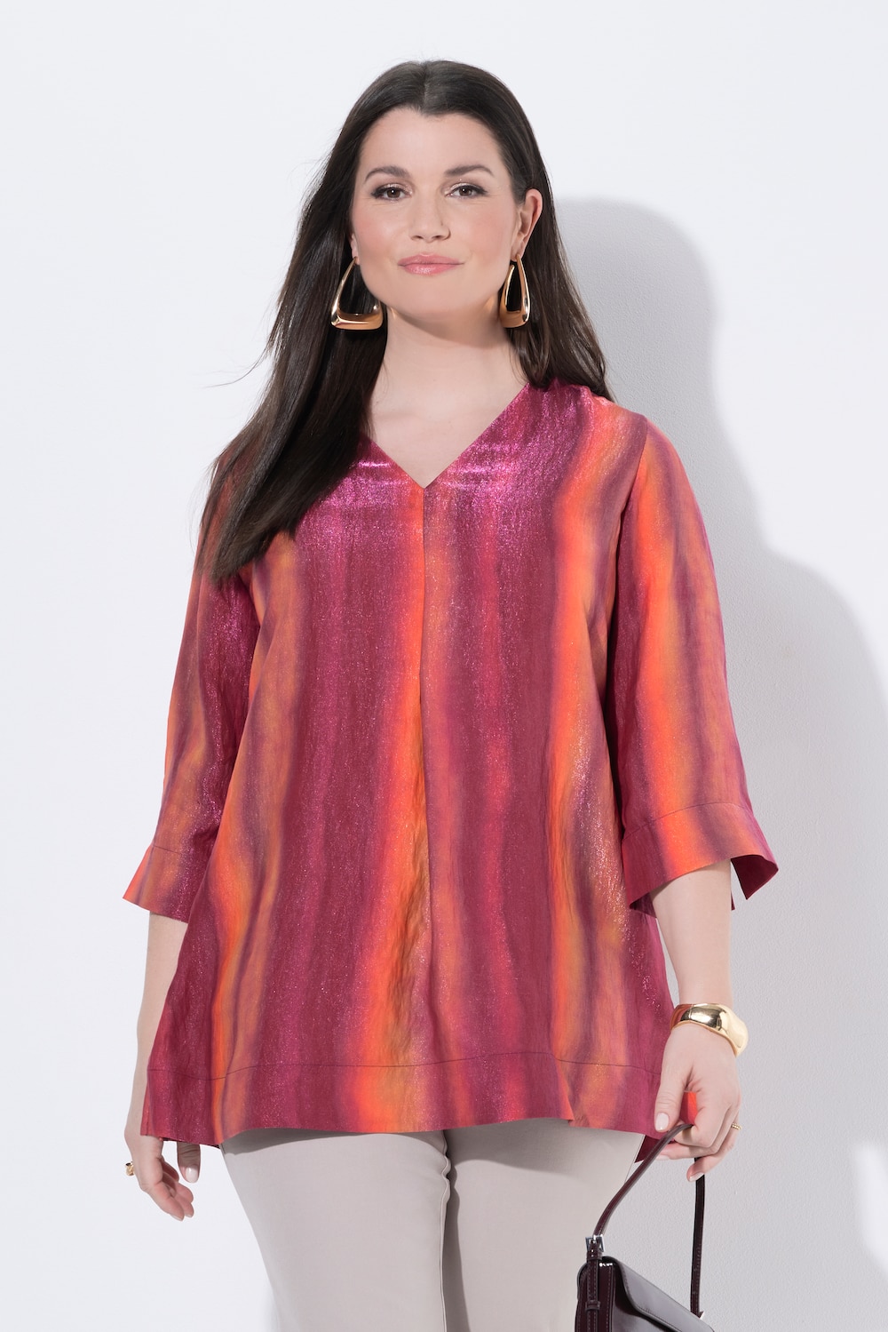Tuniek, kleurverloop, glitter, V-hals, driekwartmouwen