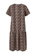 Midi šaty, áčkový střih, leopardí vzor, polo rukávy, volánky