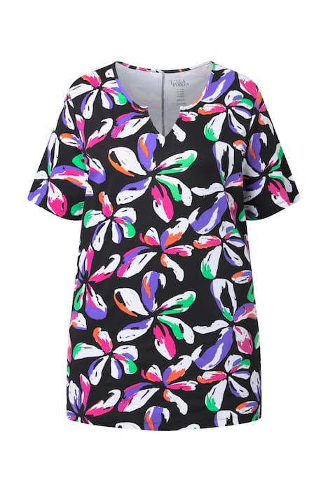 Dlouhé tričko, květinový vzor, tunikový výstřih, polo rukávy