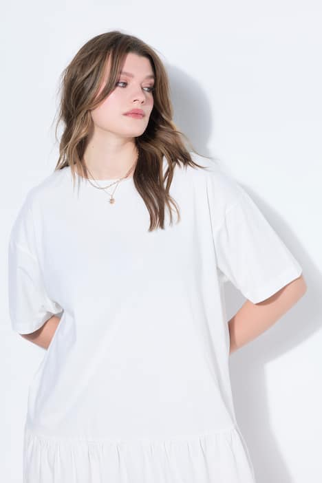 Jersey jurk, A-lijn, zoomvolant, korte mouwen