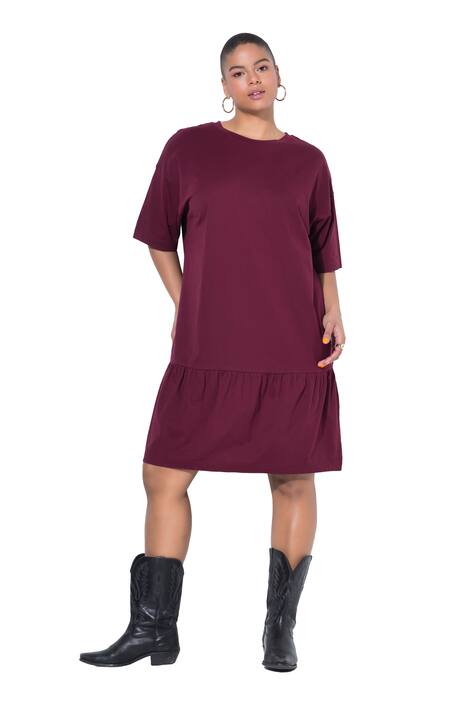 Žerzejové šaty, áčkový střih, volán na spodním lemu, polo rukávy