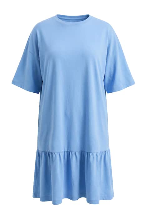 Žerzejové šaty, áčkový střih, volán na spodním lemu, polo rukávy