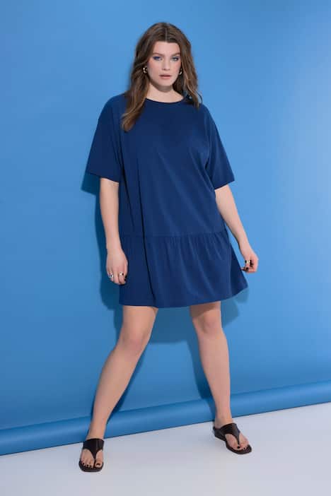 Jersey jurk, A-lijn, zoomvolant, korte mouwen