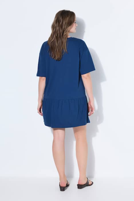 Jersey jurk, A-lijn, zoomvolant, korte mouwen