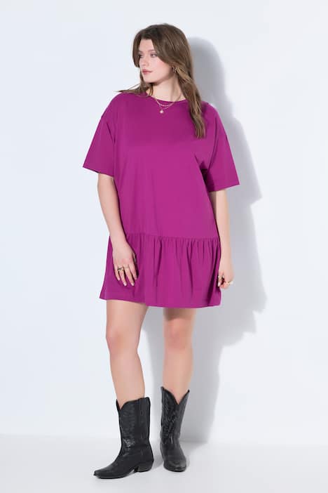 Jersey jurk, A-lijn, zoomvolant, korte mouwen