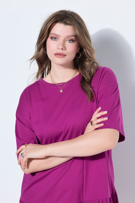 Jersey jurk, A-lijn, zoomvolant, korte mouwen