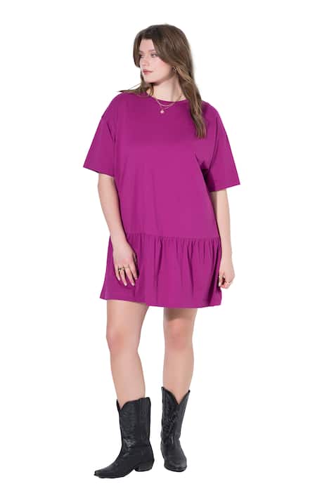 Žerzejové šaty, áčkový střih, volán na spodním lemu, polo rukávy