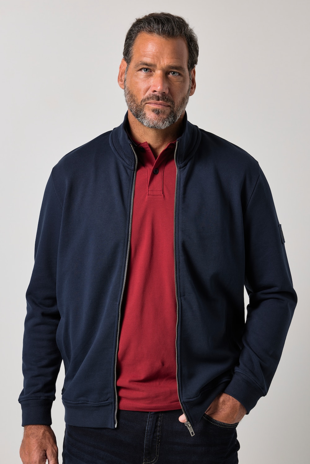 Sweatjacke, Sweat, Stehkragen, Zipper, bis 8 XL