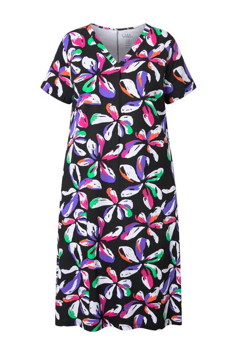 Midi šaty, květinový vzor, áčkový střih, V výstřih, polo rukávy, kapsy