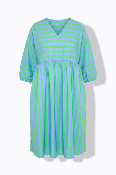 Midikleid, A-Linie, Streifenmix, 3/4-Ballonärmel