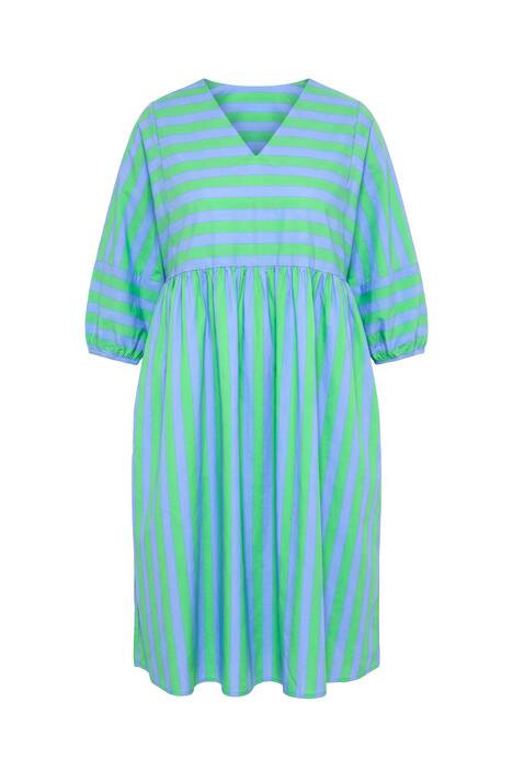 Midi šaty, áčkový střih, mix pruhů, 3/4 balónové rukávy