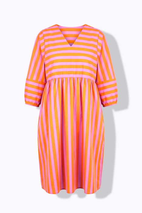 Midikleid, A-Linie, Streifenmix, 3/4-Ballonärmel