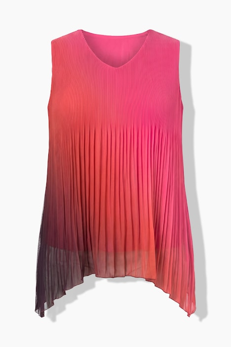 Top blouse plissé, coupe A, col V, sans manches