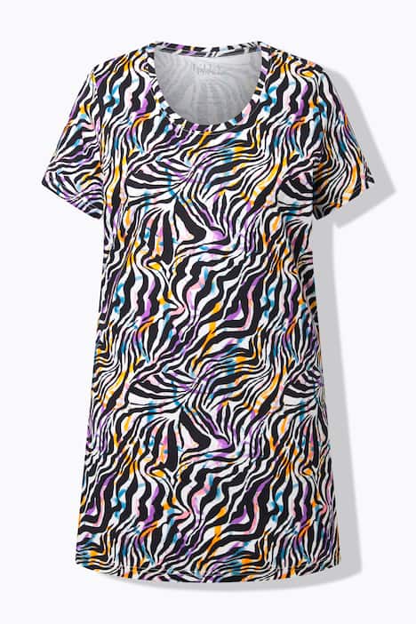 Colorful Zebra Print Short Sleeve Knit Tunic