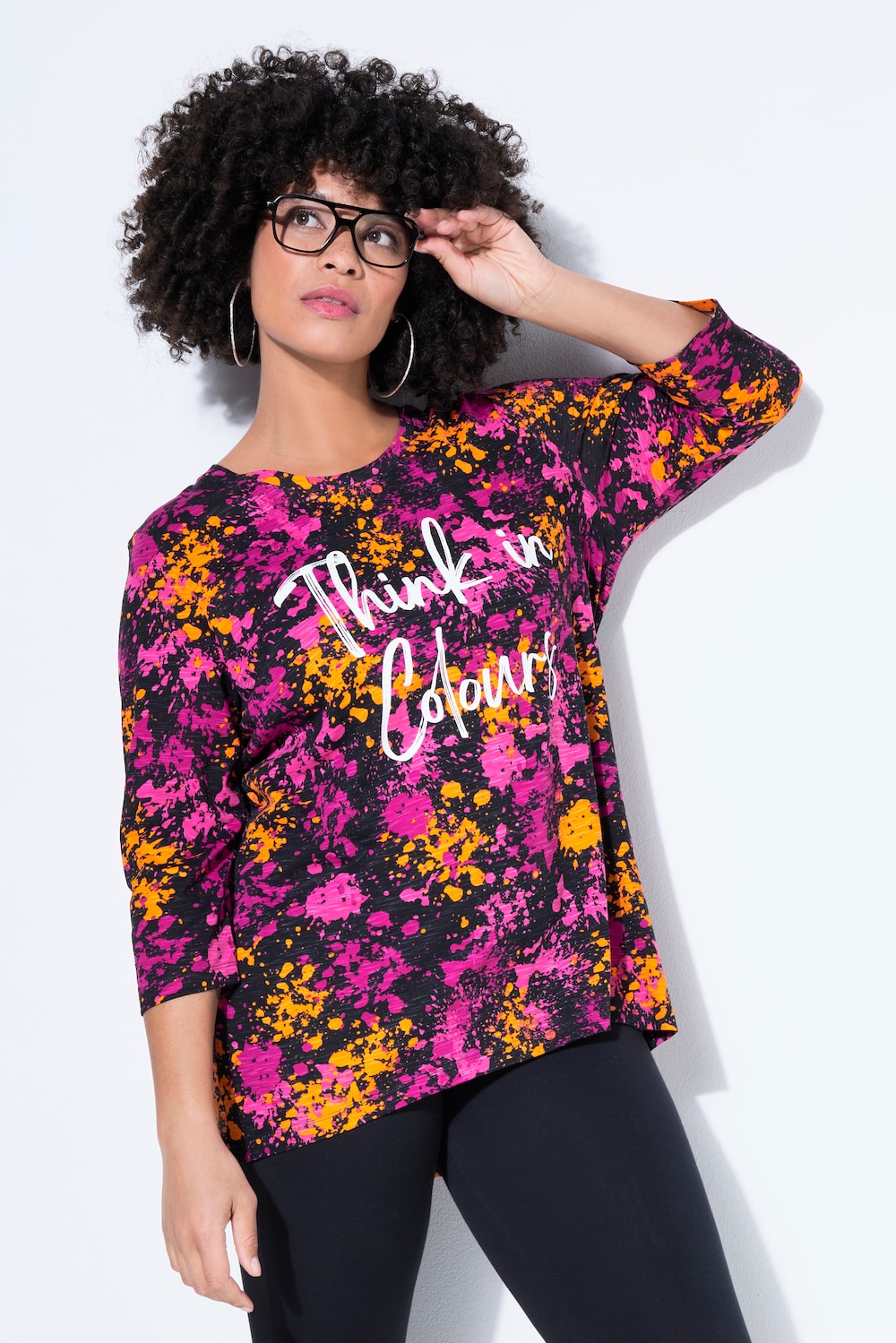 T-Shirt, A-Linie, Farb-Muster mit Schriftzug