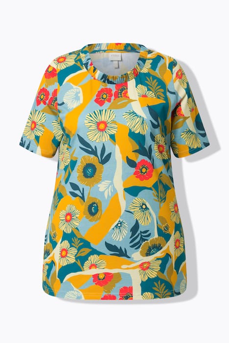T-Shirt, Blüten, Rundhals, Halbarm, Biobaumwolle