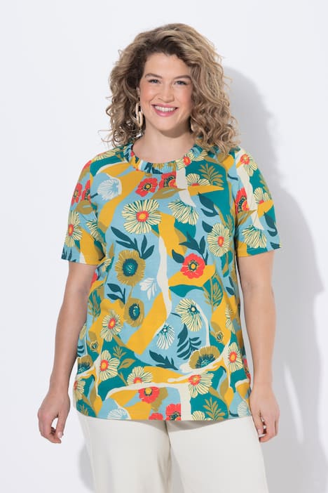 T-Shirt, Blüten, Rundhals, Halbarm, Biobaumwolle