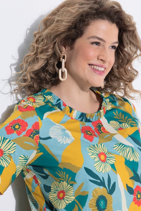 T-Shirt, Blüten, Rundhals, Halbarm, Biobaumwolle