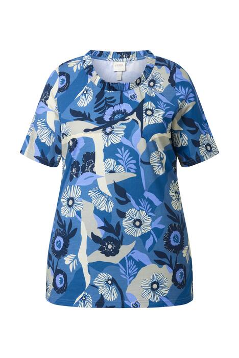 Tričko, květinový vzor, kulatý výstřih, polo rukáv, bio-bavlna