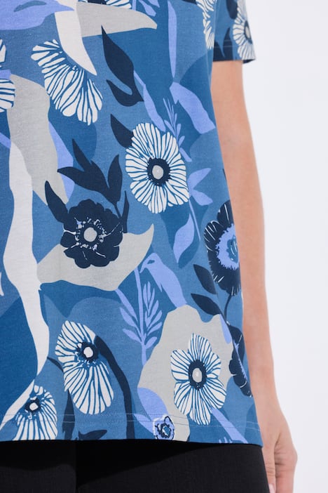 T-Shirt, Blüten, Rundhals, Halbarm, Biobaumwolle