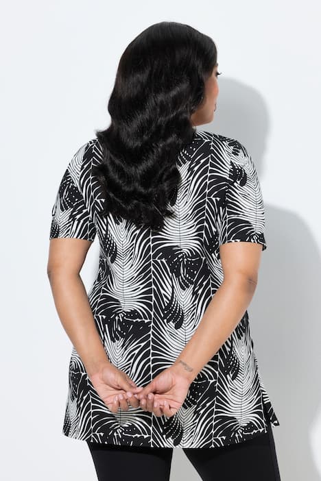 Longshirt, grafischer Druck, V-Ausschnitt, Halbarm