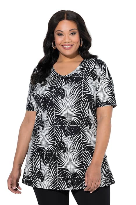 Dlouhé tričko, grafický potisk, V výstřih, polo rukávy