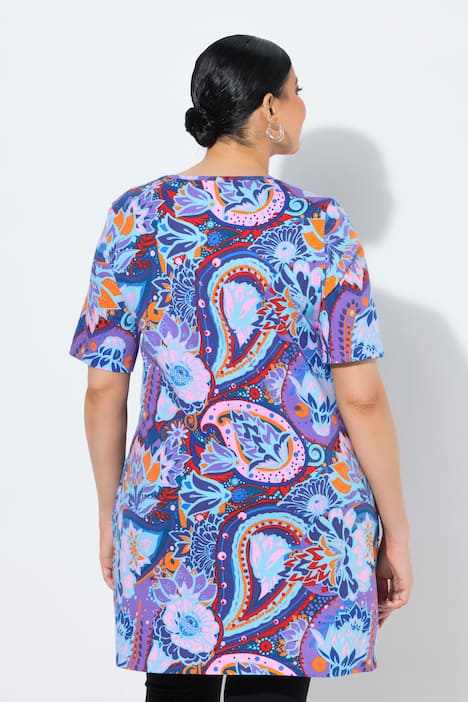 Longshirt, gemustert, Carré-Ausschnitt, Halbarm, Taschen