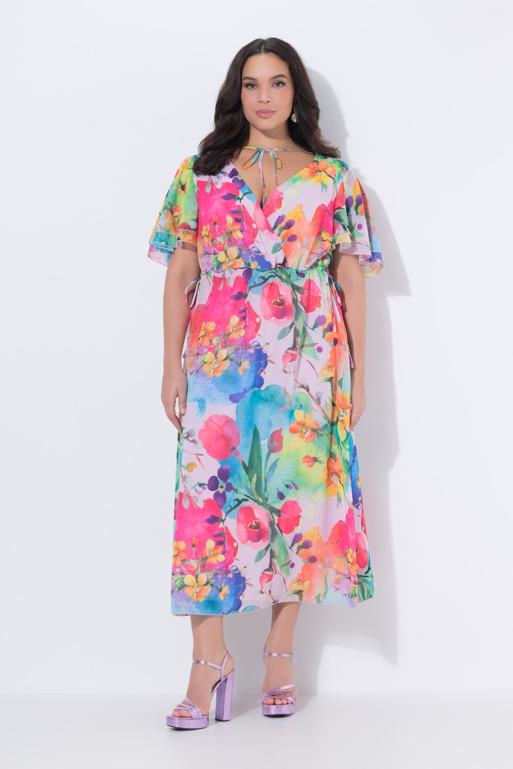 Große Größen Maxi-Chiffonkleid, Damen, rosa, Größe: 46/48, Polyester, Ulla Popken