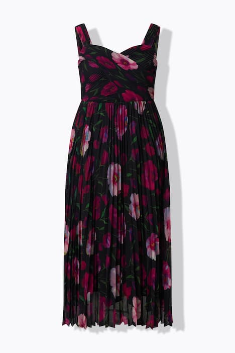 Pleated Floral Print Empire Waist Gown