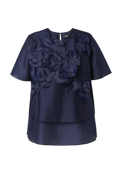 Šifonová halenka, aplikace květů, kulatý výstřih