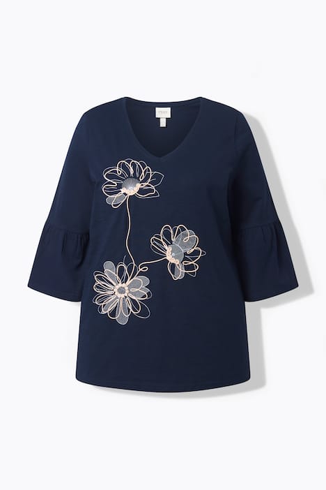 Shirt, Kordelstickerei, Rundhals, 3/4-Arm, Biobaumwolle