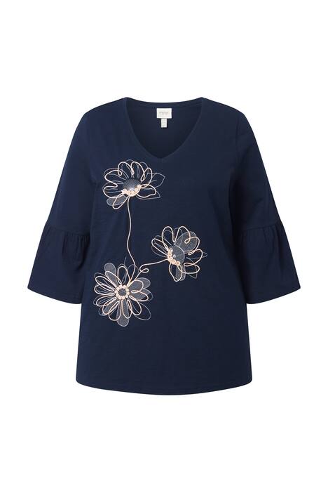 Halenka, výšivka, kulatý výstřih, 3/4 rukáv, bio-bavlna