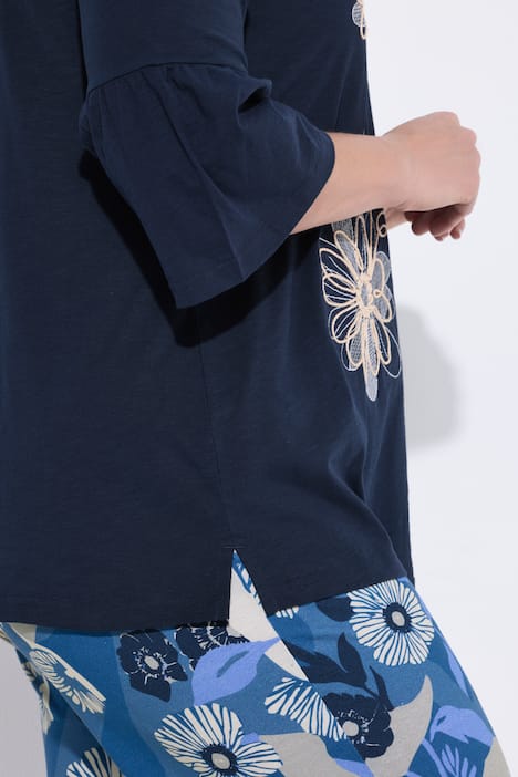 Shirt, Kordelstickerei, Rundhals, 3/4-Arm, Biobaumwolle