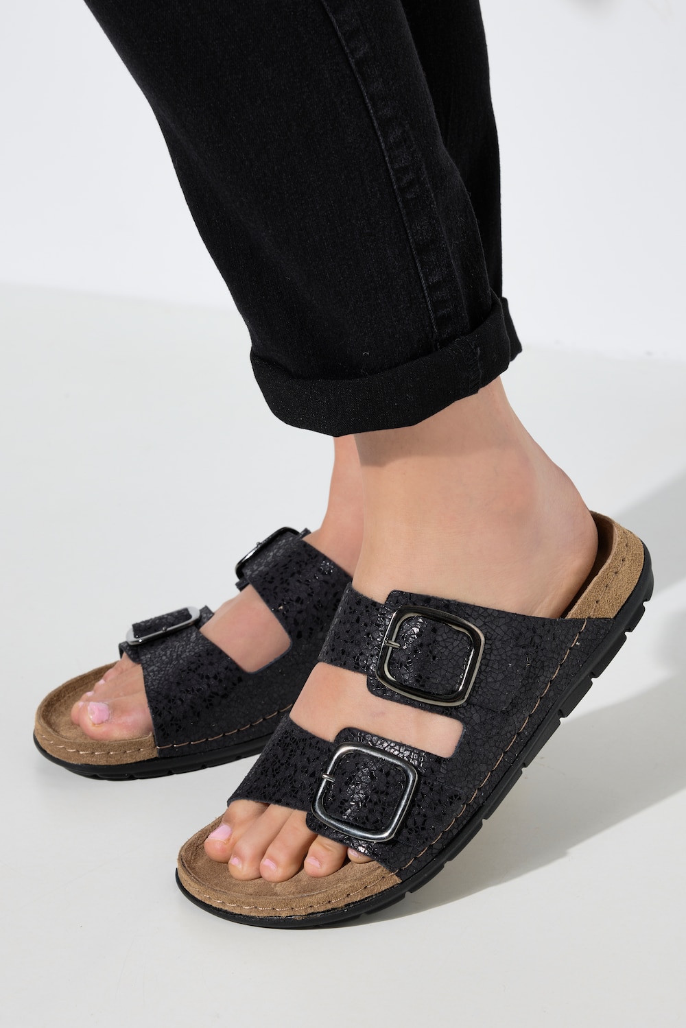 Rohde Leder-Pantoletten, Memory-Tieffussbett, Komfortweite