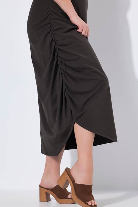 Maxi abito con drappeggio, scollo a girocollo e mezze maniche Cotone biologico