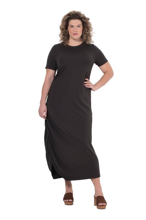 Maxi šaty, nabírané, kulatý výstřih, polo rukávy. bio-bavlna